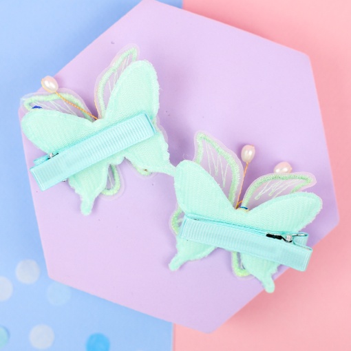 Набор заколок для волос "Бабочка" зеленый, 2 шт.