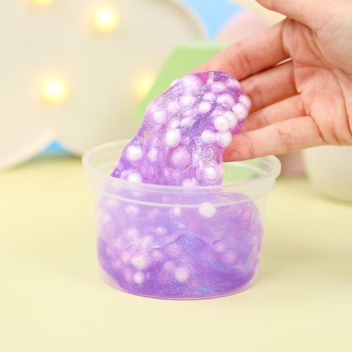 Слайм "Cute Lumb" фиолетовые блёстки + шарики, 150 гр. STORIZ