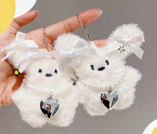Мягкий брелок "Милая собачка" ожерелье сердце и бантики