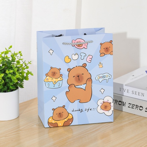 Подарочный пакет "Lucky life" капибара, синий 32х26х12 L