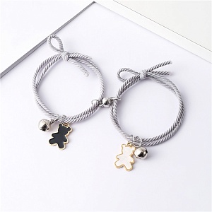 Браслет парный "Мишки" с магнитом, черный и белый