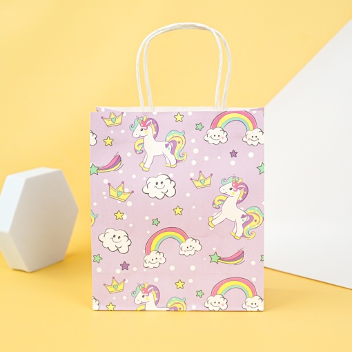 Подарочный пакет "Единорожек" сиреневый, 21x18x8 см