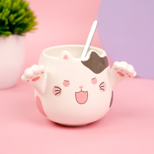 Кружка "Трехмерный кот" белый, 430мл оптом со склада!