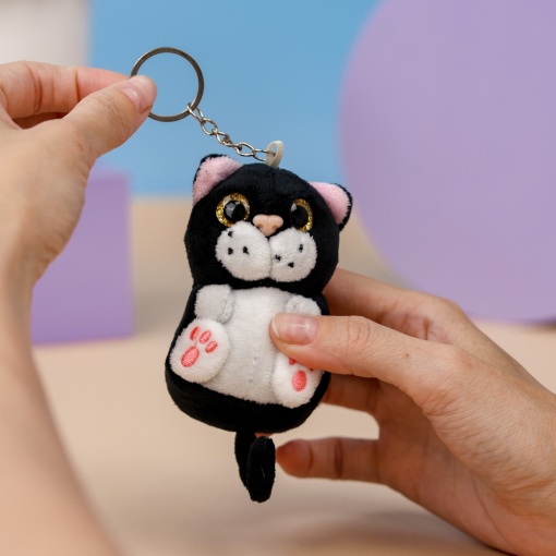 Брелок мягкий котик "Большие глазки" черный 12 см