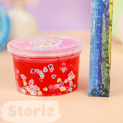 Слайм "Kawaii" полупрозрачный (розовый), с наполнителем + сердечки,180 гр. STORIZ