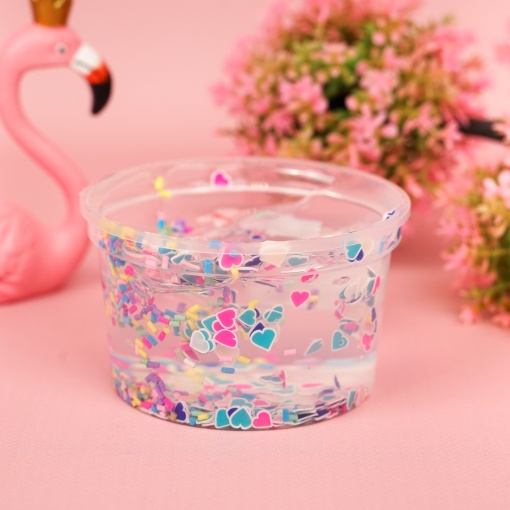 Слайм "Стекло" бесцветный, с наполнителем конфетти + сердечки, 200 г.