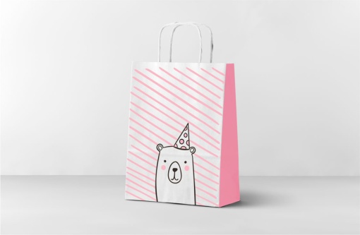 Пакет подарочный "Мишка" розовый 24х10,5х32 