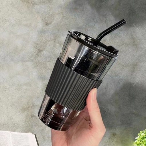 Стакан "Ribbed" с трубочкой, 450мл, прозрачно-черный оптом