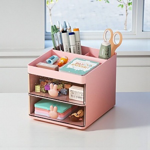 Органайзер - карандашница "Bunny" 2 уровня, розовый оптом