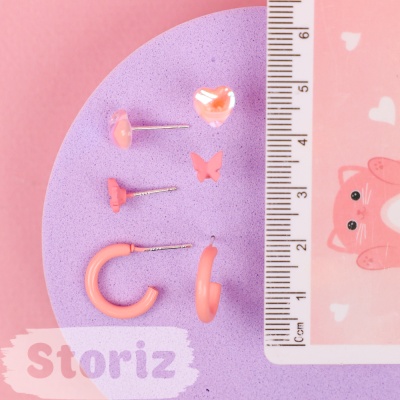Набор сережек "Heart&Butterfly" (3шт) розовый