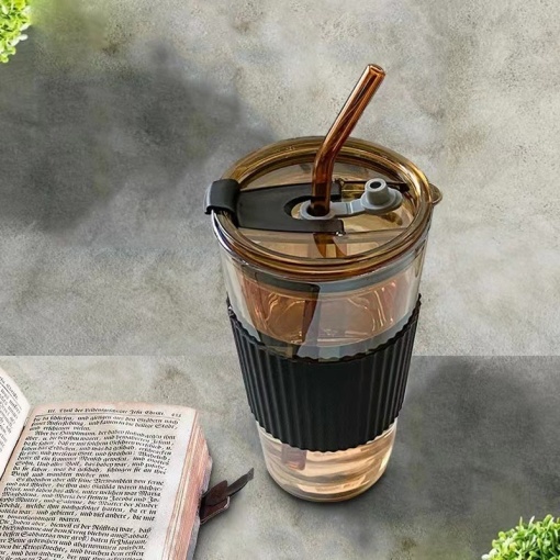 Стакан "Ribbed" с трубочкой, 450мл, прозрачно-оранжевый оптом