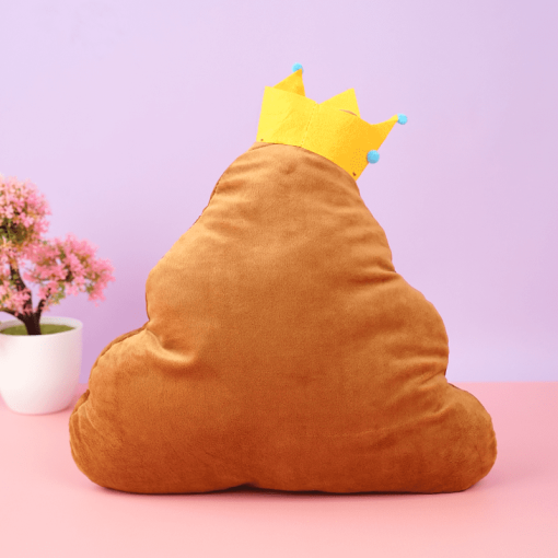 Подушка "Смайлик WhatsApp Какашка" коричневый с короной, 37см