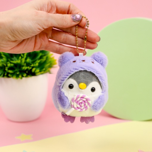 Брелок мягкий "Пингвин в костюме" фиолетовый 10 см