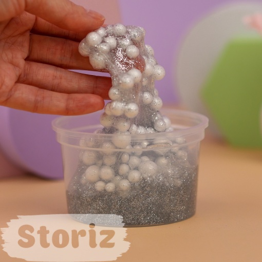 Слайм "Corgi" серебристые блёстки + шарики, 150 гр. STORIZ