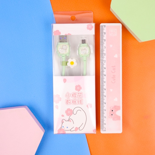 Кабель зарядка "Котик" зеленый (USB micro)