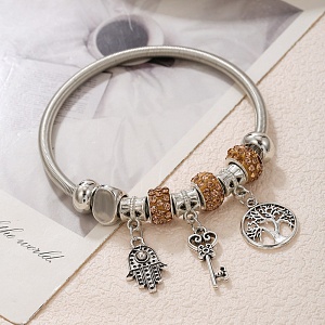 Браслет "Metal and Charms" хамса, дерево жизни, ключ, оранжевый