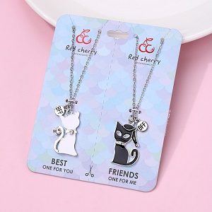 Кулон парный "BFF" черный и белый кот, 2шт