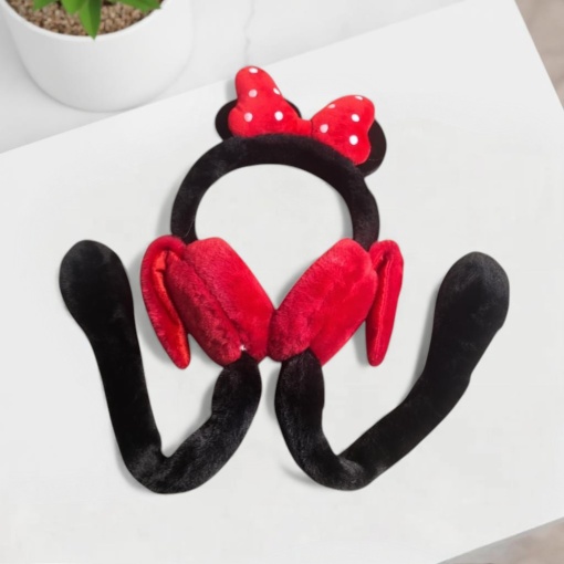 Меховые наушники "Minnie" двигающиеся ушки, черно-красный