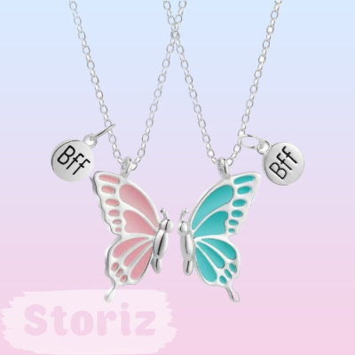 Кулон парный "Butterfly", розовый-синий