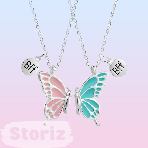 Кулон парный "Butterfly", розовый-синий