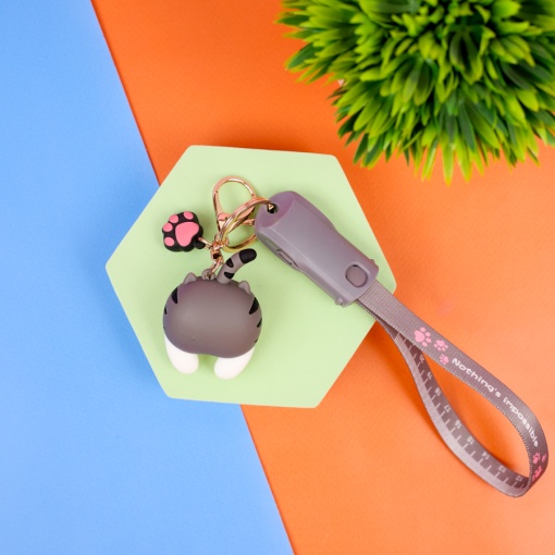 Кабель зарядка "Humor Cat" серый 3в1 (USB Type-C, Lightning)