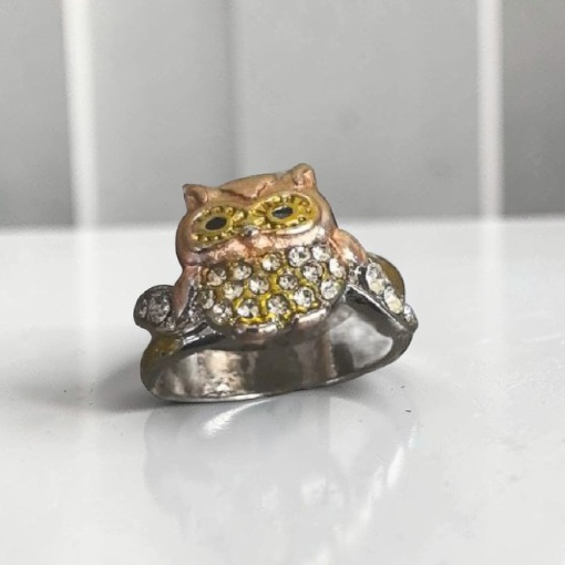Кольцо "Pink owl" серебряно-золотой
