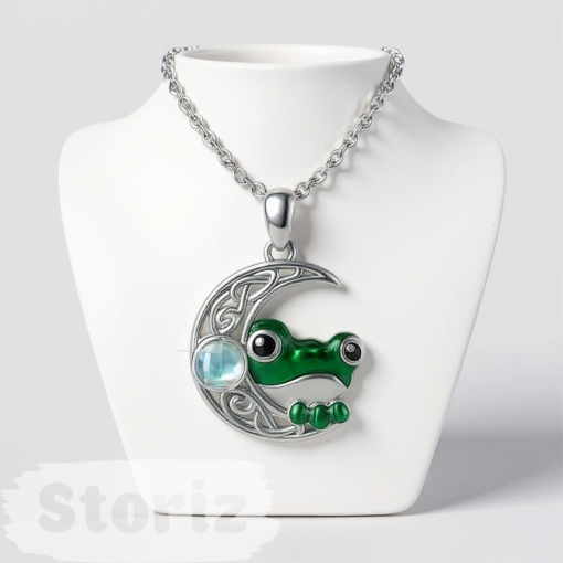 Кулон на цепочке "Emerald Frog" полумесяц