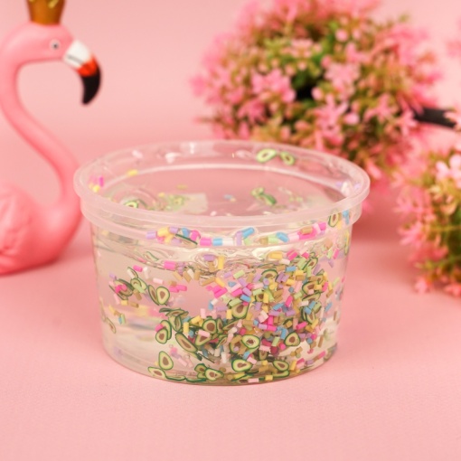 Слайм "Стекло" бесцветный, с наполнителем конфетти + авокадо, 200 гр.