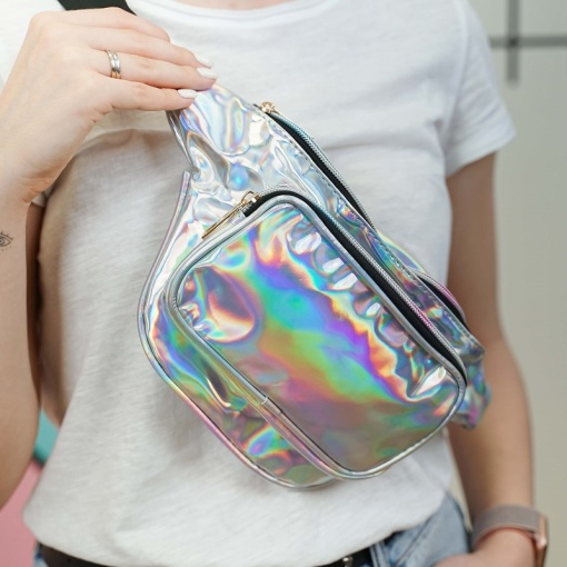 Поясная сумка "Голография" серебристый