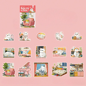 Набор наклеек "Daily life of cats" розовый, 15шт
