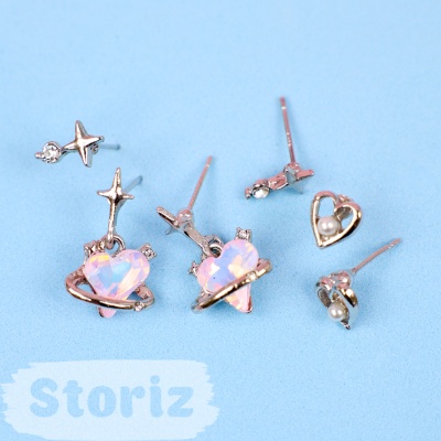 Набор сережек "Heart&Star" (3шт) розовый