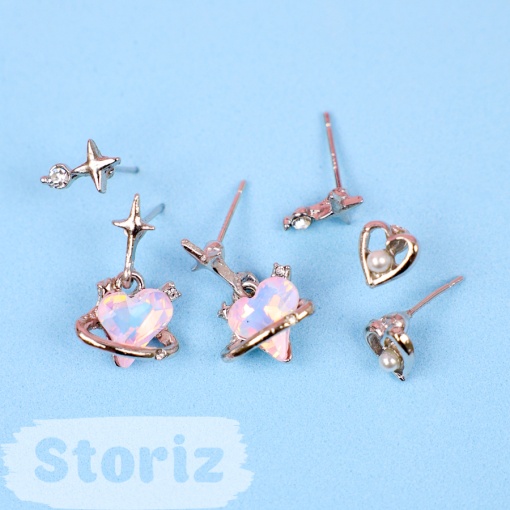 Набор сережек "Heart&Star" (3шт) розовый