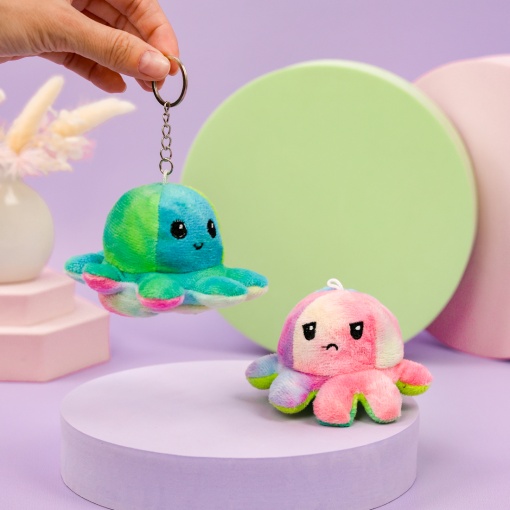 Мягкий брелок-перевертыш "Осьминожек" зелено-голубой, 10 см (тай-дай)