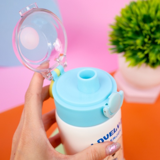 Термос "Lovely day" с трубочкой, бело-голубой, 400 мл. оптом