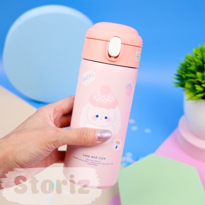 Термос "Lazy and Cute" с трубочкой, розовый, 380 мл. оптом