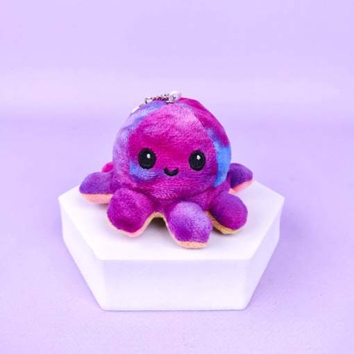 Мягкий брелок-перевертыш "Осьминожек" фиолетово-желтый, 10 см (тай-дай)
