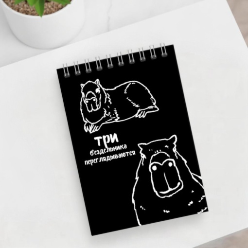 Блокнот "Капибары" три бездельника, черный, A6 (60 листов)