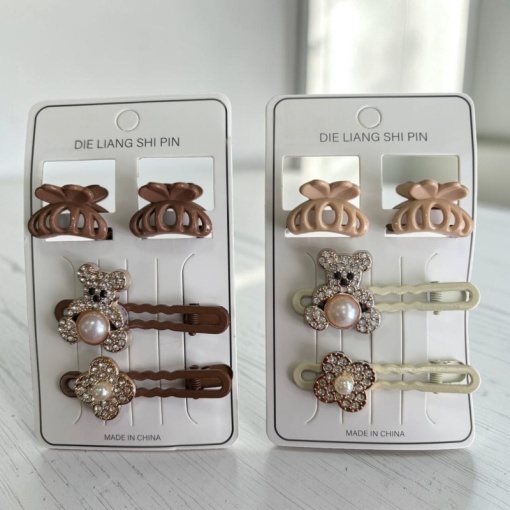 Набор заколок "Pearl&Crystal Clips" bear 4шт, (в ассортименте)