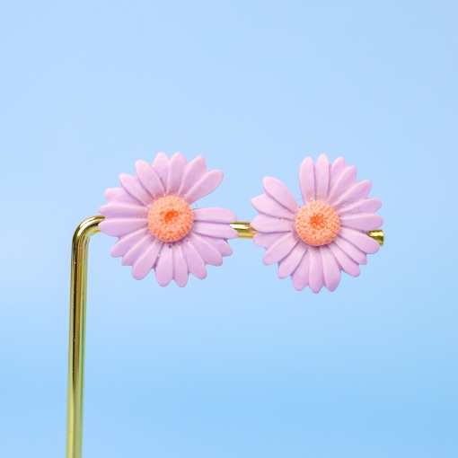 Серьги-гвоздики "Ромашки" фиолетовые