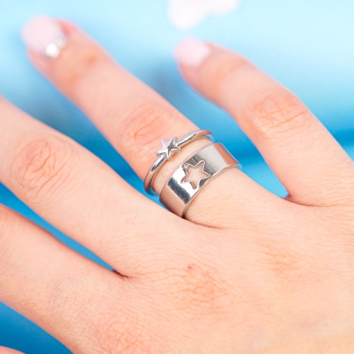 Кольца парные "Звезда" серебристые