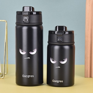 Термос-кружка "Gucgres" злой взгляд, черный, 350мл оптом