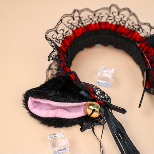 Ободок "Lolita Neko" черный с красной ленточкой