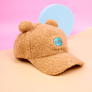 Бейсболка плюшевая "Cute" с ушками, коричневый (54-60см)