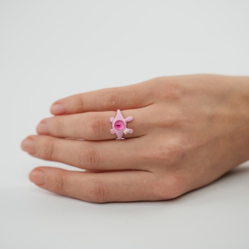 Кольцо "Монстрик с цветочком" розовый