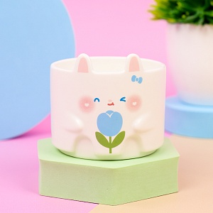 Кружка "Зайчик с цветком" голубой 300 мл оптом со склада!