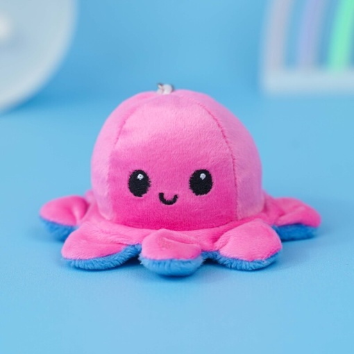 Мягкий брелок-перевертыш "Осьминожек" розовый синий, 10 см