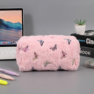 Косметичка плюшевая "Блестящий градиент" бабочки оптом со склада в Москве