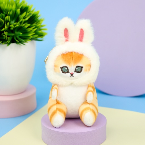 Мягкий брелок "Кото-кролик" бело-рыжий, 12 см
