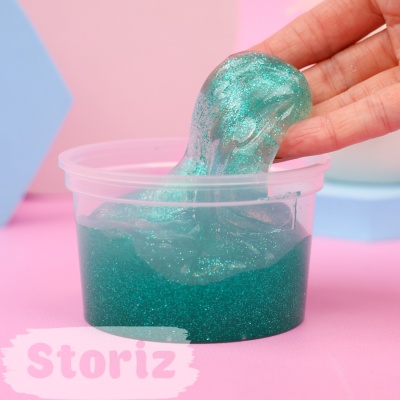 Слайм "Стекло" Party Slime с бирюзовыми блестками, 180 гр. STORIZ