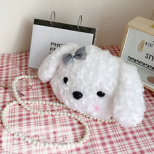 Сумочка плюшевая "Puppy с жемчугом" белый  